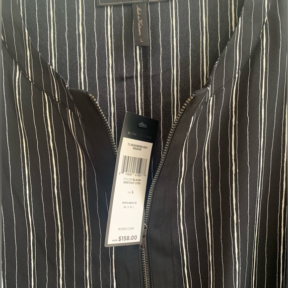 NWT BCBG MazAzria Short Sleeve Shift Woven Dress Black and White Stripe - L - Picture 4 of 4
